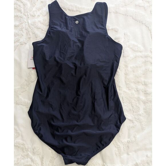 Baleaf Women's Button Up One Piece Swimsuit Built in Bra Navy Blue Size XL - Picture 7 of 9